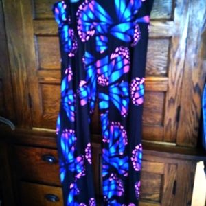 Size 22 Long Neon Colors on Black Tulip Pants Stretchy Wide Waist Open Panels